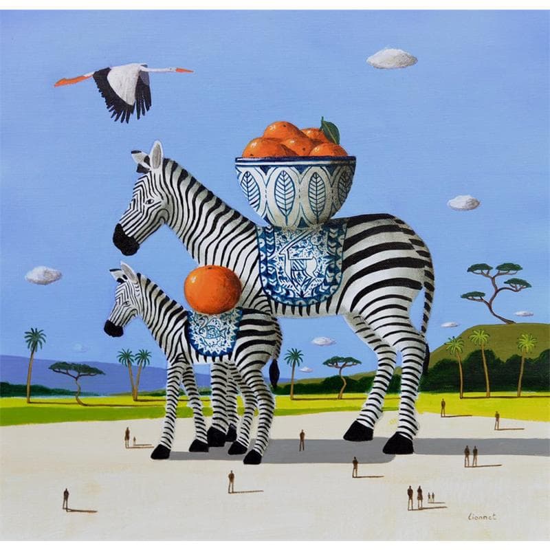 Painting Zèbres by Lionnet Pascal | Painting Surrealism Acrylic Animals, still-life
