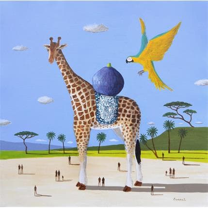 Painting Girafe by Lionnet Pascal | Painting Surrealism Acrylic Animals, Landscapes