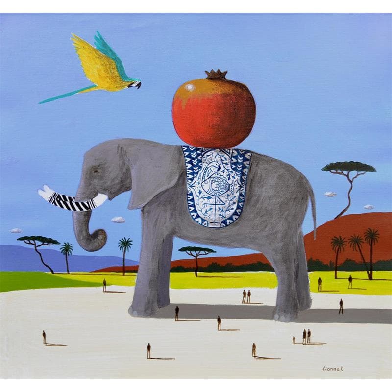 Gemälde Eléphant von Lionnet Pascal | Gemälde Surrealismus Acryl Landschaften, Tiere