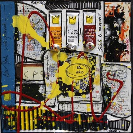 Painting Basquiat, the King II by Costa Sophie | Painting Pop art Mixed Pop icons