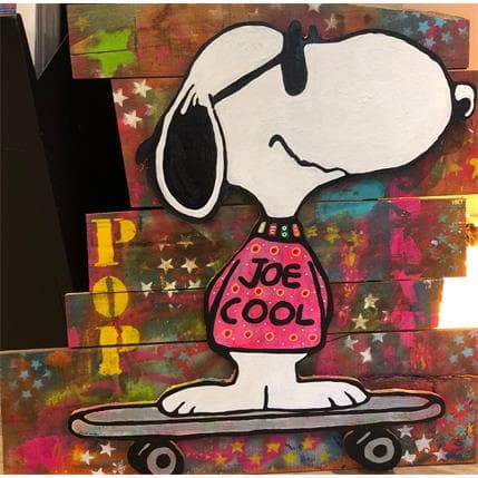 Peinture Snoopy Skate Palissade par Kikayou | Tableau Pop Art Mixte icones Pop