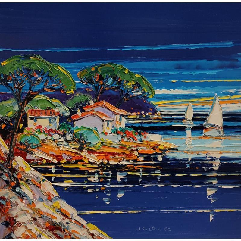 Painting Balade sur la côte d'Azur by Corbière Liisa | Painting Figurative Cardboard, Oil Landscapes