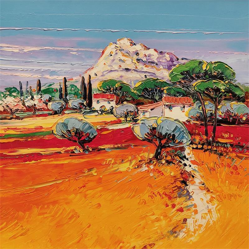 Painting Le Mont Sainte-Victoire by Corbière Liisa | Painting Figurative Landscapes Cardboard Oil