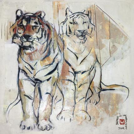 Peinture Des amis par Machi | Tableau Figuratif Acrylique, Encre, Huile animaux