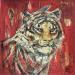 Peinture Le grand tigre rouge par Machi | Tableau Figuratif Animaux Huile Acrylique Encre