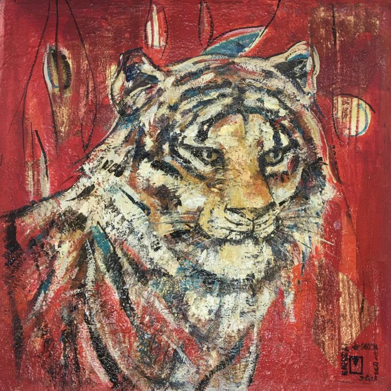 Peinture Le grand tigre rouge par Machi | Tableau Figuratif Acrylique, Encre, Huile animaux