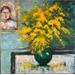 Painting Mimosas au vase vert by Vaudron | Painting Figurative Still-life Gouache