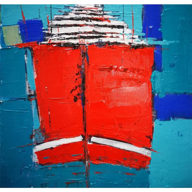 Peinture Cargo Rouge par L'huillier Françis | Tableau Abstrait Marine Carton Huile