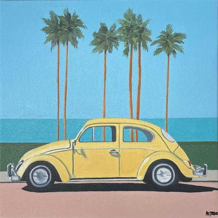 Painting My yellow Beetle by Al Freno | Painting Illustrative Mixed, Oil Life style, Marine