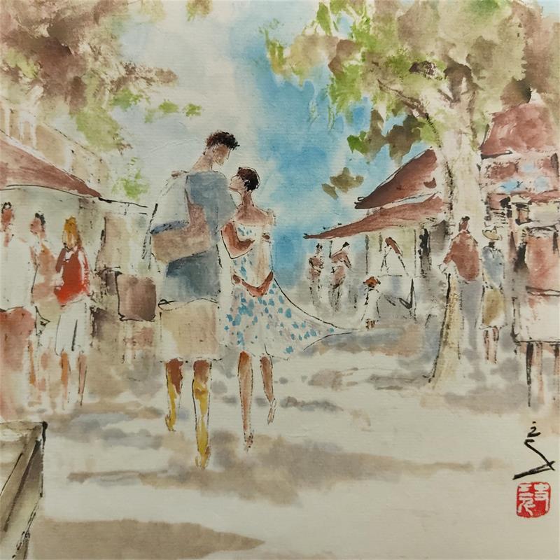 Painting In love by Sanqian | Painting Figurative Mixed Landscapes Life style
