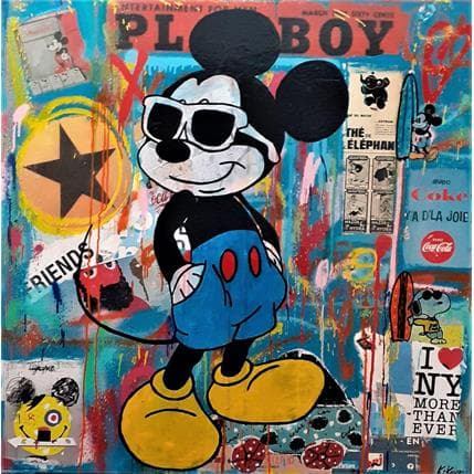 Peinture Mickey the boss par Kikayou | Tableau Street Art Mixte animaux, Portraits
