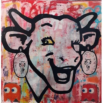 Peinture La vache qui rit Happy par Kikayou | Tableau Street Art Mixte animaux