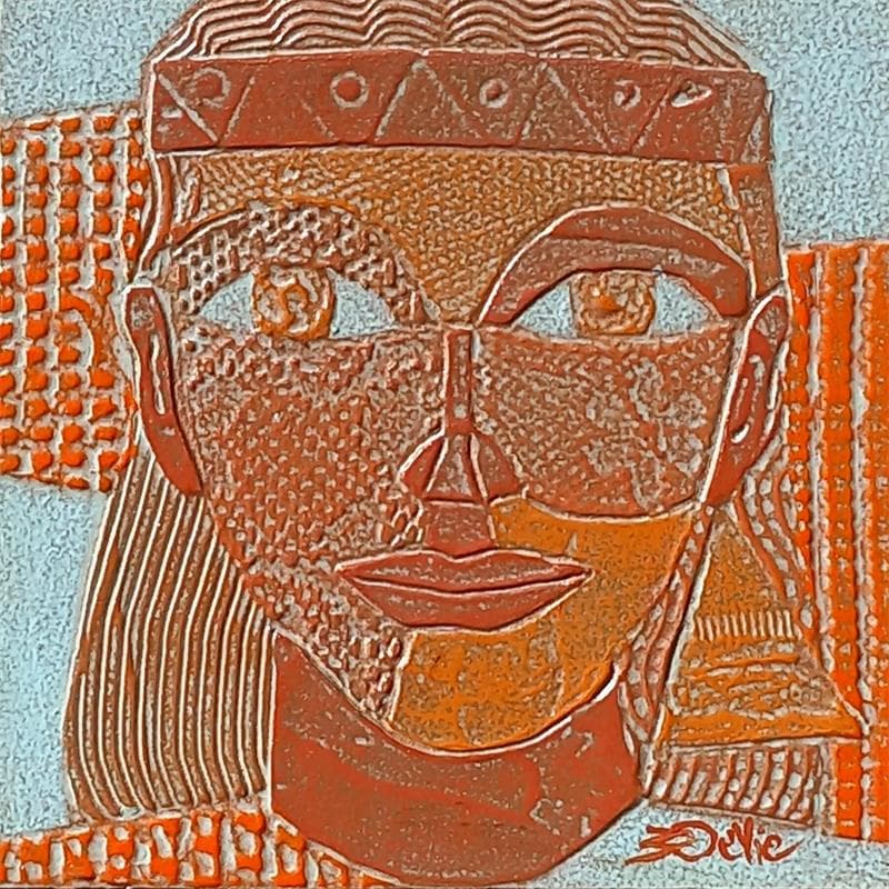 Painting 4a Indienne Cuivre et Orange by Devie Bernard  | Painting Figurative Subject matter Portrait Cardboard Acrylic