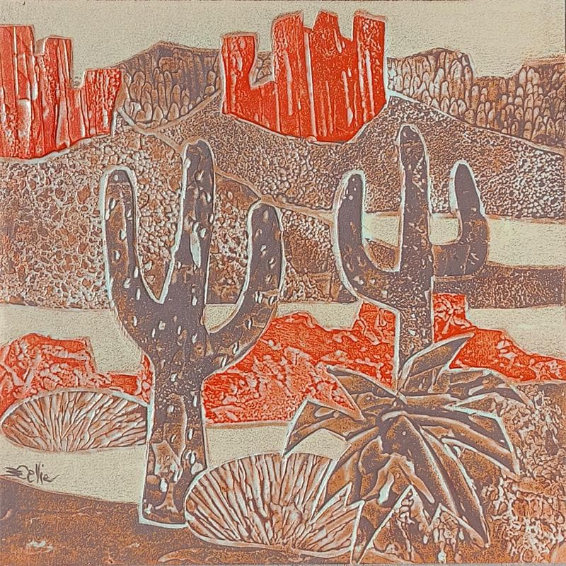 Painting 9a0 Desert Orange et Bronze by Devie Bernard  | Painting Figurative Acrylic, Cardboard Landscapes