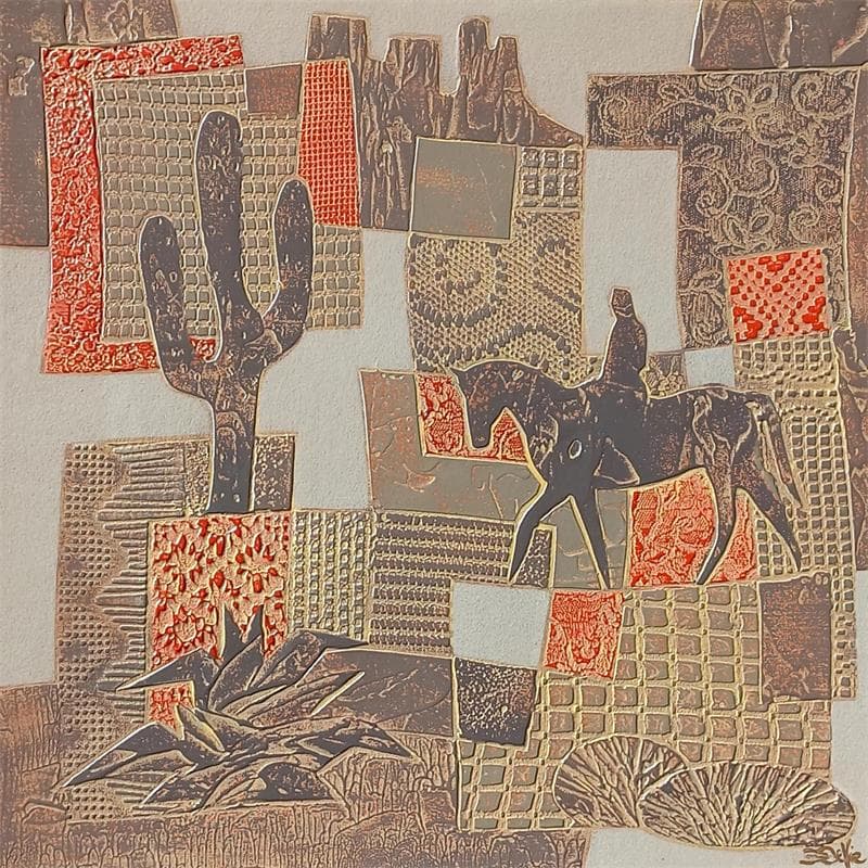 Painting 2a Desert Fer et Rouge by Devie Bernard  | Painting Figurative Acrylic, Cardboard Landscapes