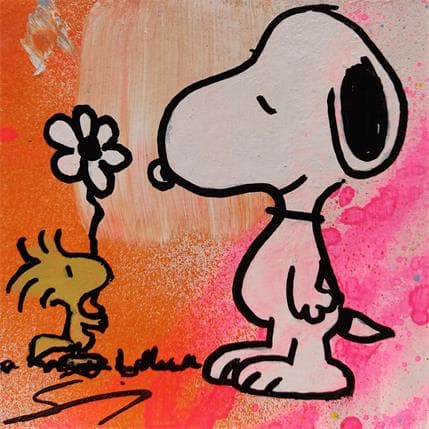 Painting Snoopy with fleur by Mestres Sergi | Painting Pop art Graffiti, Mixed Animals, Pop icons