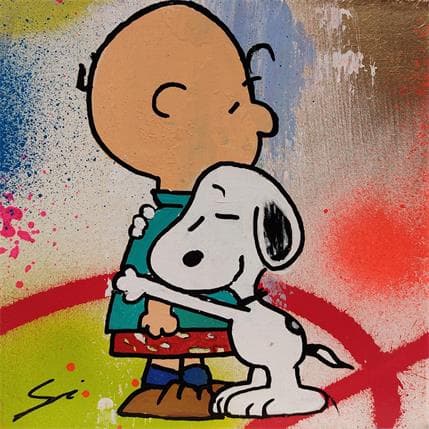 Peinture Snoopy in love par Mestres Sergi | Tableau Pop Art Graffiti, Mixte animaux, icones Pop