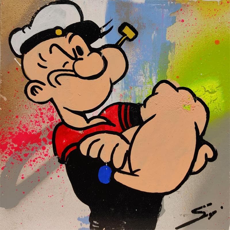 Peinture Popeye par Mestres Sergi | Tableau Pop Art Graffiti Mixte Portraits icones Pop