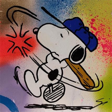 Peinture Snoopy Baseball par Mestres Sergi | Tableau Pop Art Graffiti, Mixte animaux, icones Pop
