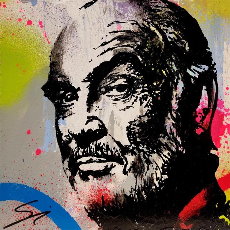 Painting Sean Connery by Mestres Sergi | Painting Pop-art Cardboard, Graffiti Pop icons, Portrait