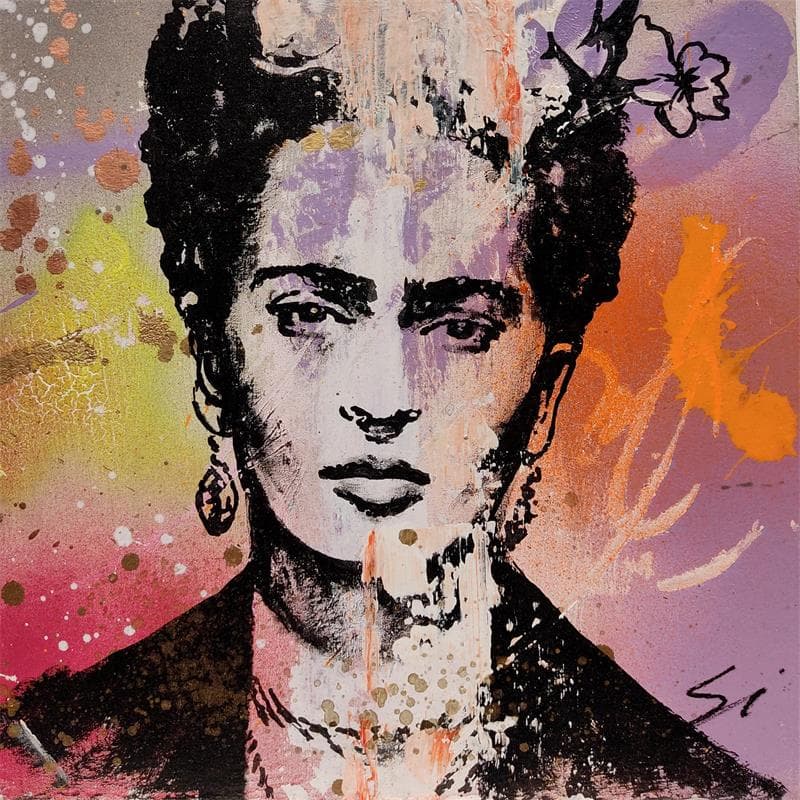 Peinture Frida par Mestres Sergi | Tableau Pop Art Graffiti Mixte Portraits icones Pop