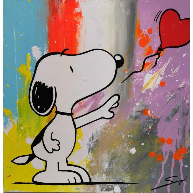 Peinture Snoopy Banksy par Mestres Sergi | Tableau Pop-art Icones Pop Graffiti