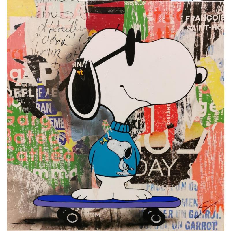 Peinture Snoopy Skater par Mestres Sergi | Tableau Pop-art Graffiti Icones Pop