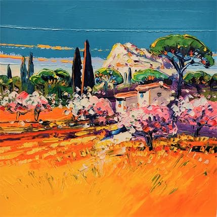 Peinture Le temps des cerisiers par Corbière Liisa | Tableau Figuratif Huile Paysages