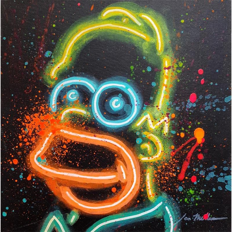 Peinture Fluo Homer par Miller Jen  | Tableau Street Art Icones Pop