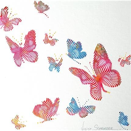 Painting L'envolee des papillons le début du bonheur by Schroeder Virginie | Painting Pop art Mixed Animals