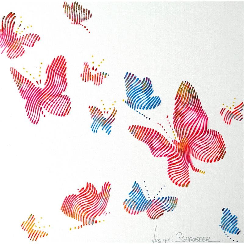 Painting L'envolee des papillons le début du bonheur by Schroeder Virginie | Painting Pop art Animals Mixed