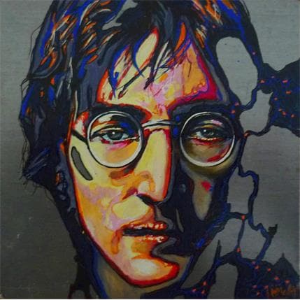 Peinture J. Lennon par Medeya Lemdiya | Tableau Figuratif Mixte minimaliste