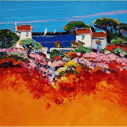 Painting Les terrasses avec vue sur mer by Corbière Liisa | Painting Figurative Oil Landscapes, Marine