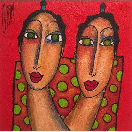 Painting Flavia et Fanny by Kuhn Marie Pierre | Painting Naive art Acrylic Portrait