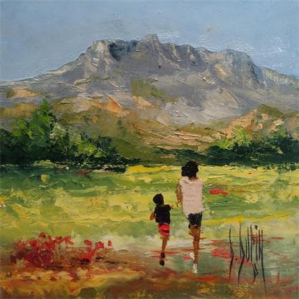 Painting Dans le champs de coquelicots by Dupin Dominique | Painting Figurative Oil Landscapes
