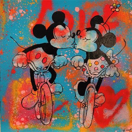 Peinture Love bike par Kikayou | Tableau Pop Art Mixte animaux, icones Pop
