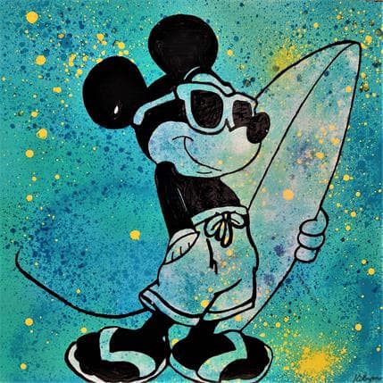Painting Mickey surf by Kikayou | Painting Pop art Mixed Animals, Pop icons