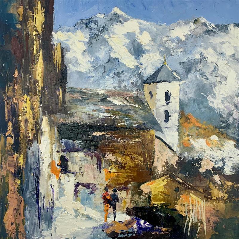 Painting Au pied de la montagne by Dupin Dominique | Painting Oil