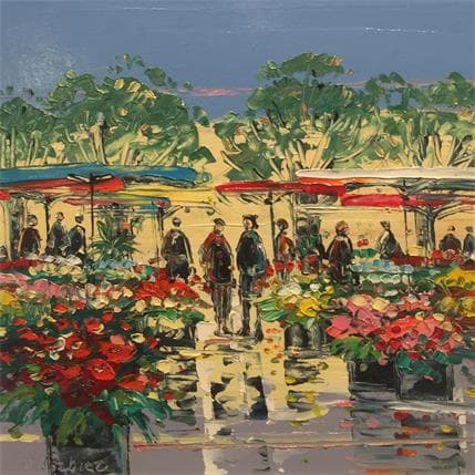 Painting Marché aux fleurs à Aix by Corbière Liisa | Painting Figurative Oil Landscapes, Life style