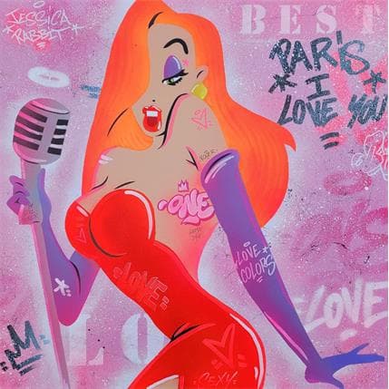 Peinture Love Paris par Kedarone | Tableau Street Art Mixte icones Pop