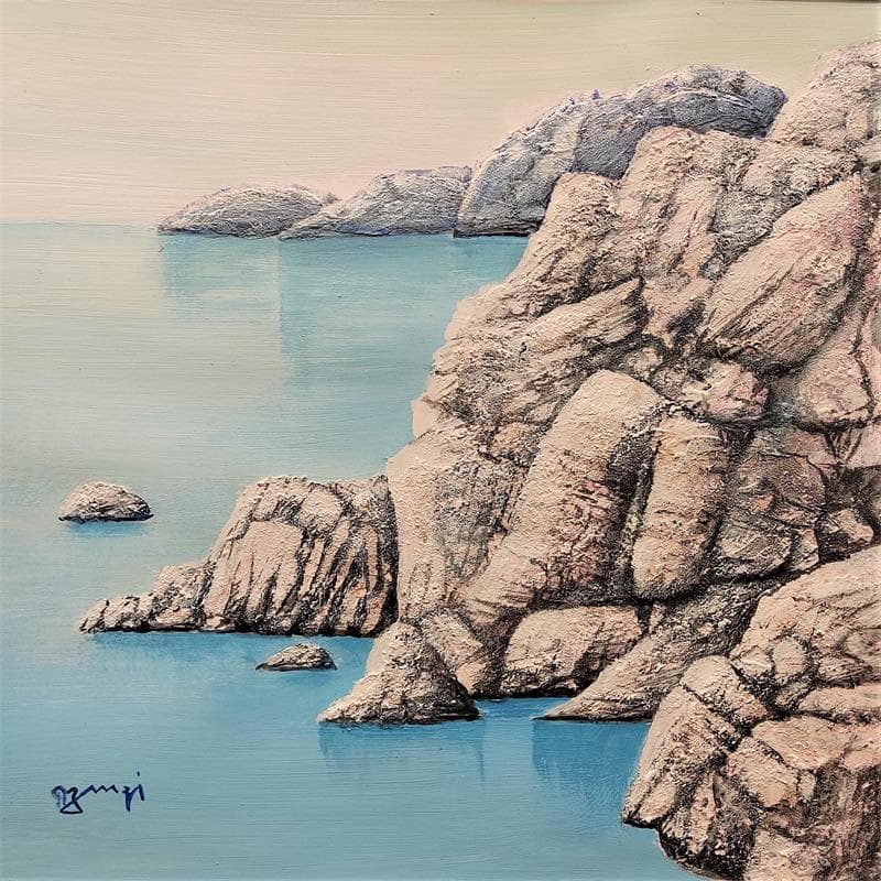 Painting AN64 Les rochers blancs by Burgi Roger | Painting Figurative Acrylic Landscapes, Marine
