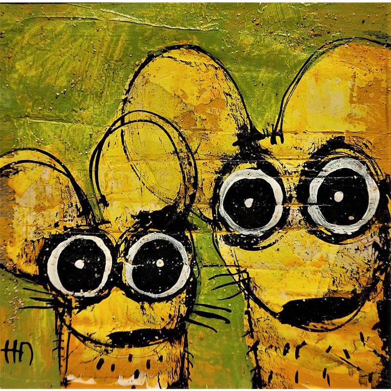 Peinture Duo de souris par Maury Hervé | Tableau Illustration Mixte animaux