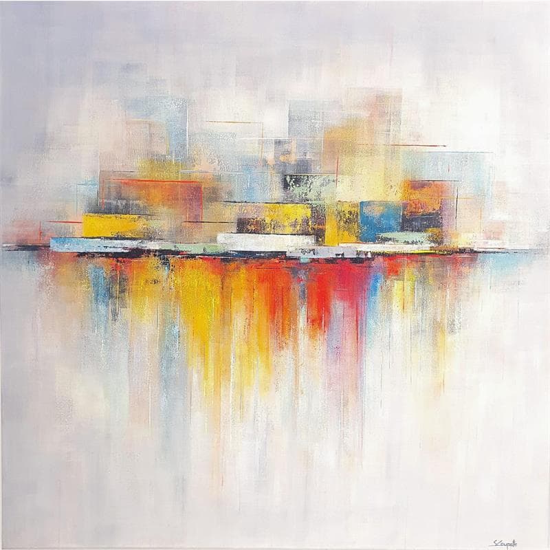 Painting River reflections by Coupette Steffi | Painting Abstract Acrylic Landscapes, Urban