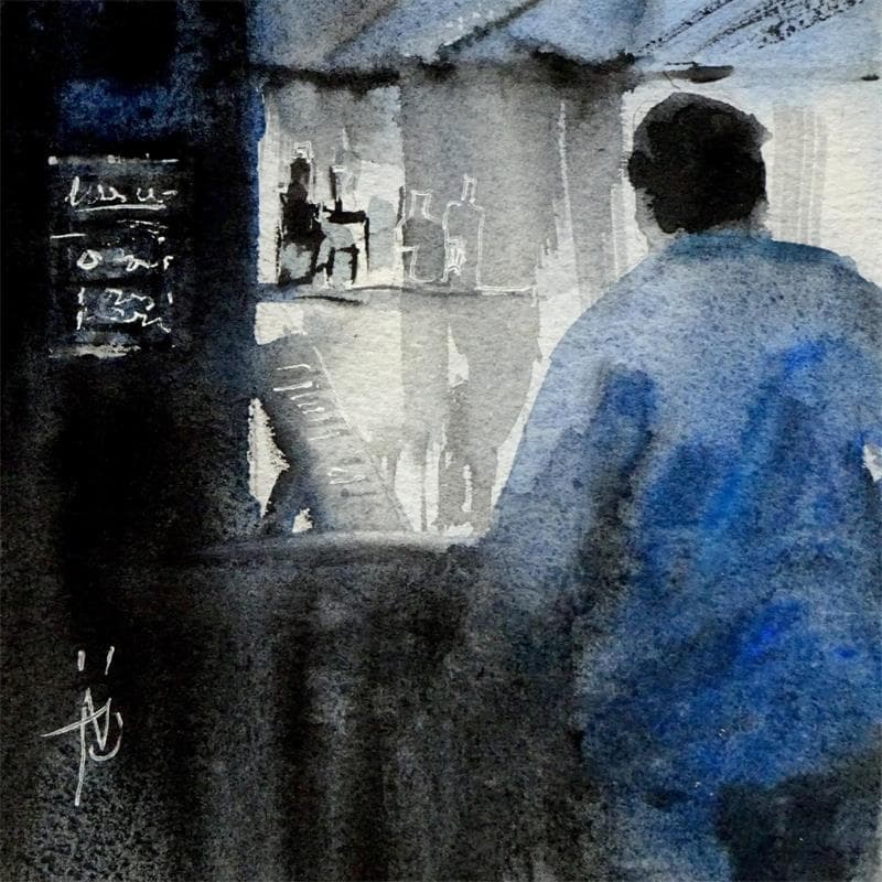 Painting Au bar by Abbatucci Violaine | Painting Figurative Watercolor Life style