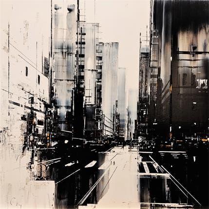 Peinture Astoria par Rey Julien | Tableau Figuratif Mixte noir & blanc, Vues urbaines