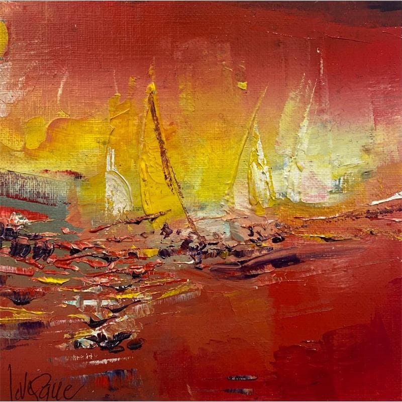 Painting La voile jaune by Levesque Emmanuelle | Painting Abstract Marine Oil