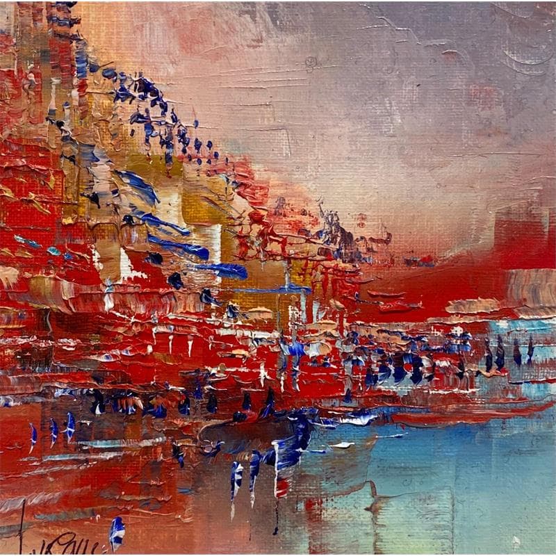 Painting Promenade au port by Levesque Emmanuelle | Painting Abstract Marine Oil