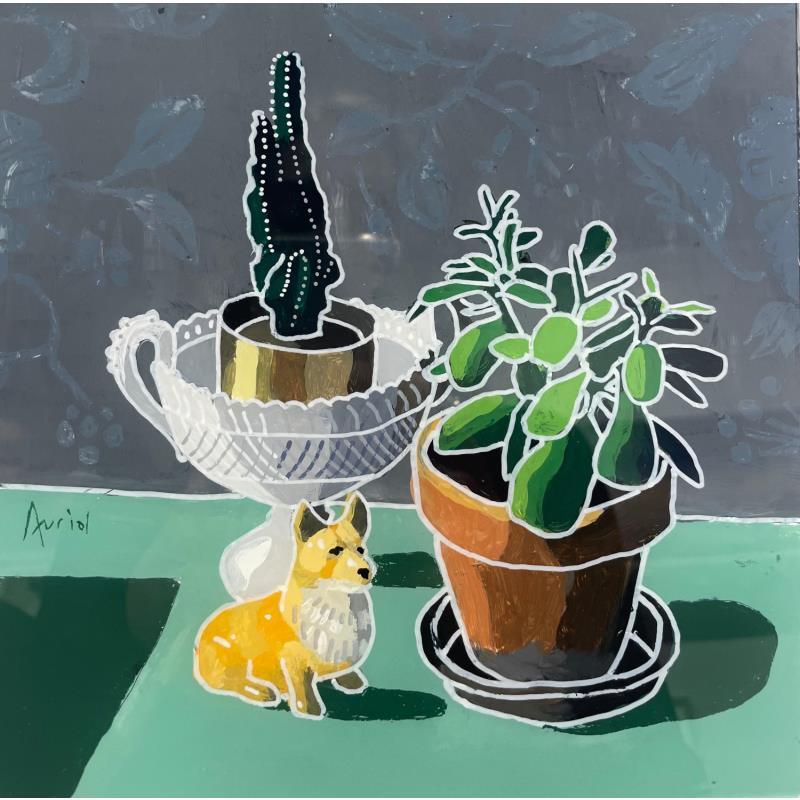 Peinture Le corgi et les plantes par Auriol Philippe | Tableau Plexiglas Acrylique Posca