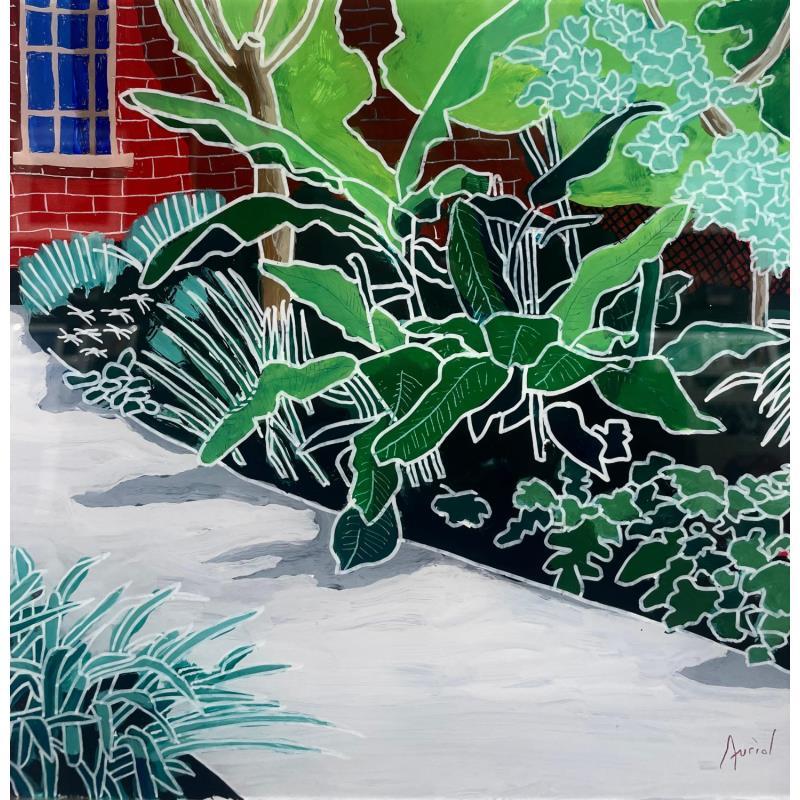 Peinture Le jardin et la maison en briques par Auriol Philippe | Tableau Plexiglas Acrylique Posca