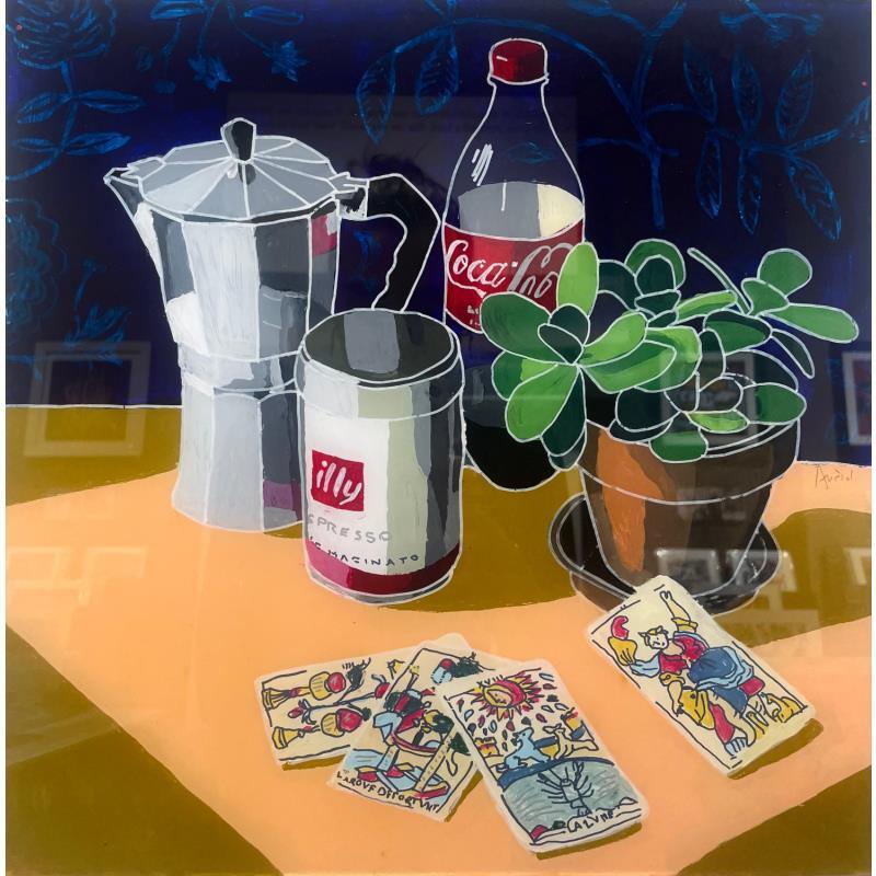 Peinture La café et les tarots par Auriol Philippe | Tableau Plexiglas Acrylique Posca